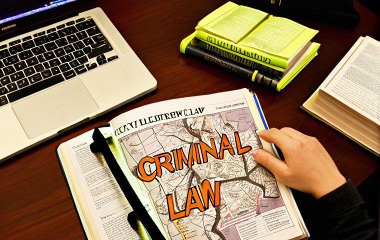 **
A student hunched over a desk piled high with law books, highlighter in hand, illuminated by the glow of a laptop displaying an "Intellect Map" with branches labeled "Civil Law," "Criminal Law," "Administrative Law," etc. The scene is chaotic but focused, reflecting intense study. A "Pomodoro timer" is visible on the desk. Russian law books and study materials are on the desk.
**