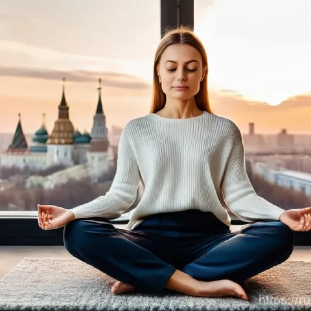 변호사 업무 스트레스 관리 - **Prompt:** "A successful Russian female lawyer, in her late 30s, is practicing mindfulness meditati...