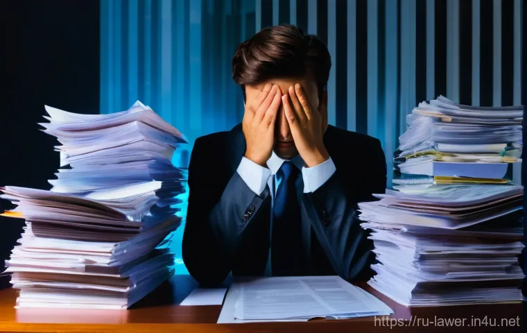 변호사 경력 중간 전환 전략 - **Prompt:** A young professional, male or female, sits at a desk overflowing with legal documents an...