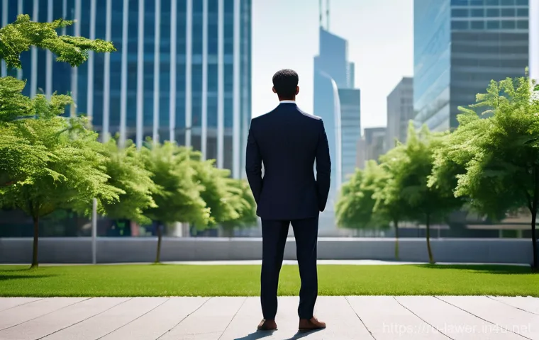 변호사 경력을 통해 새로운 분야로 전환 사례 - **Prompt:** A thoughtful individual, professionally dressed in a stylish business suit, stands at a ...