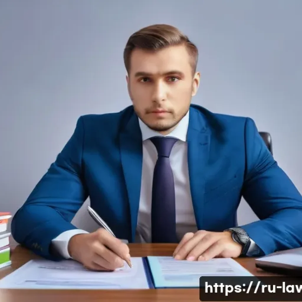 법률 변호사로서 자격증 갱신 방법 - A professional Russian lawyer in a modern office environment, dressed in formal business attire with...