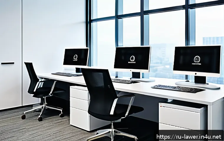 변호사 업무에서의 문서 관리 요령 - A modern legal office workspace showcasing a highly organized digital document management system on ...