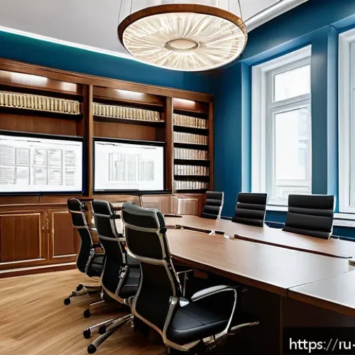 Home 32 변호사 자격 취득 후 창업 사례 - A modern Russian law office interior showcasing a diverse team of young legal professionals collabor...
