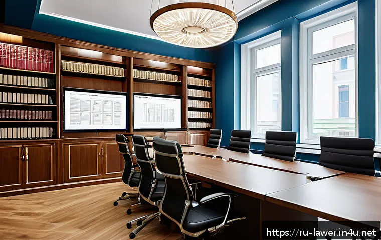 변호사 자격 취득 후 창업 사례 - A modern Russian law office interior showcasing a diverse team of young legal professionals collabor...