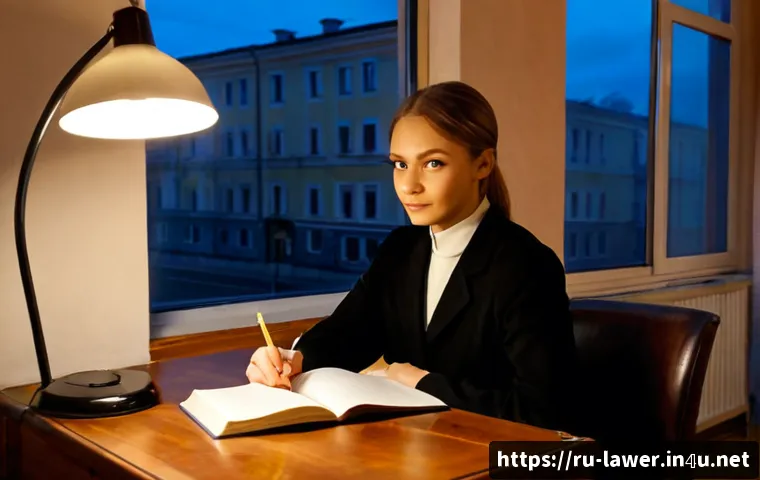 Home 17 변호사 시험과 법학 학위 과정 - Photorealistic Russian law student studying for a professional legal qualification exam at a neat wo...